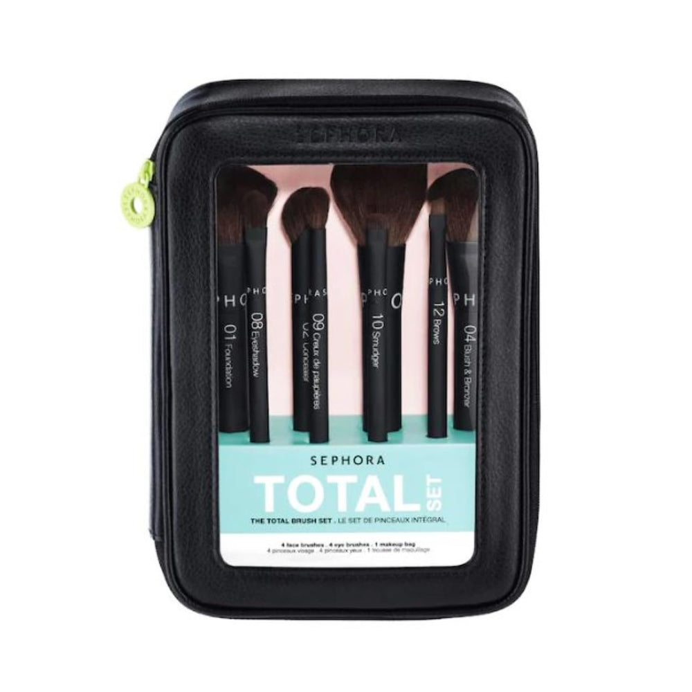 Sephora Favorites Total Set bag and brushes in leatherette bag for on-the-go versatility