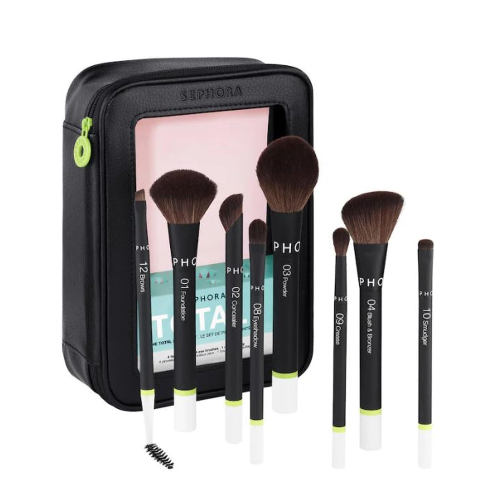 Sephora Favorites Total Set brushes kit front view for quick flawless makeup application