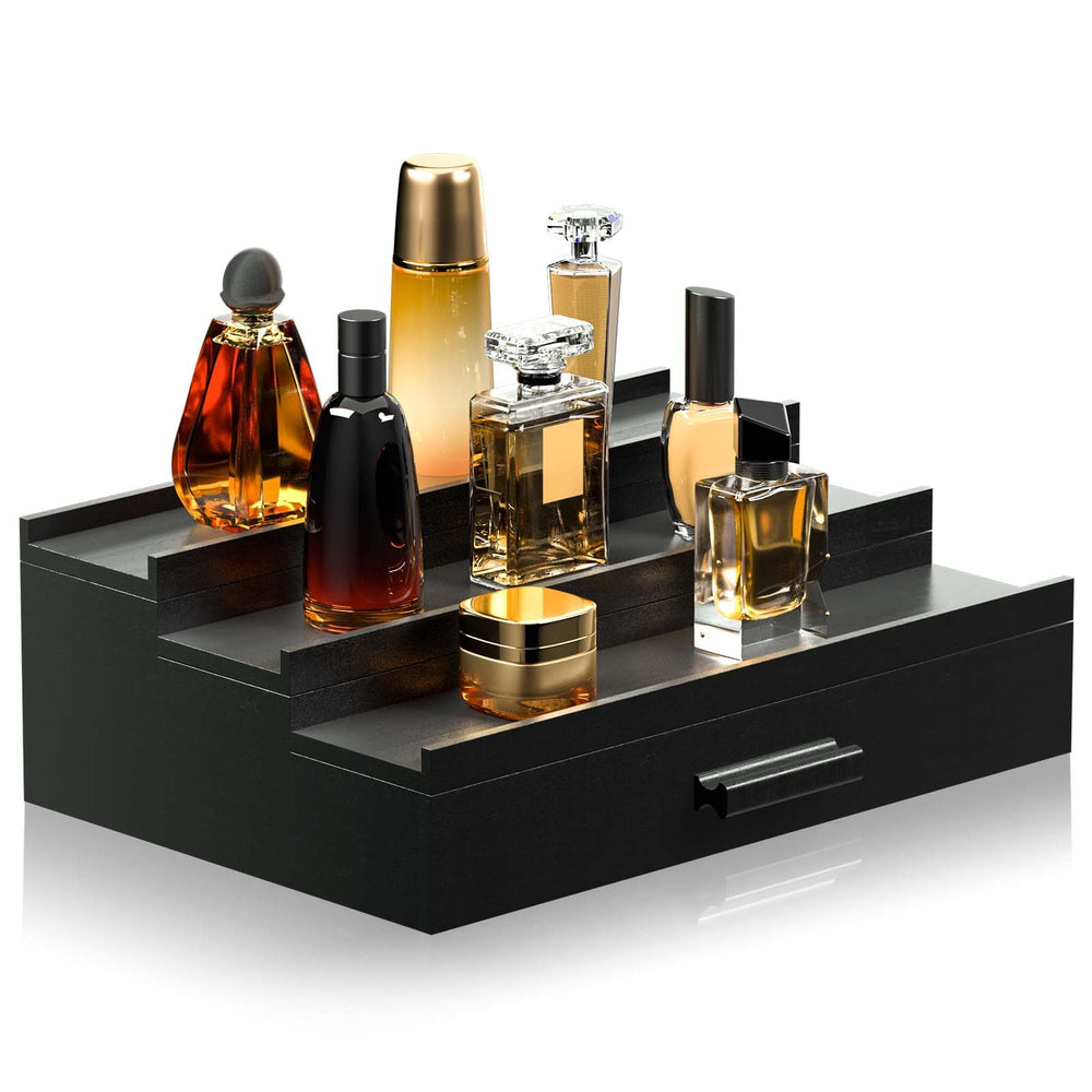 Sephyroth Cologne Organizer three-tier display keeps bottles organized and accessible.