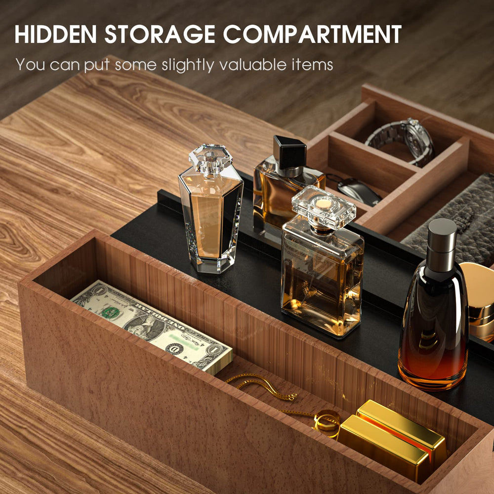 Sephyroth Cologne Organizer bamboo craftsmanship highlights quality and warmth.