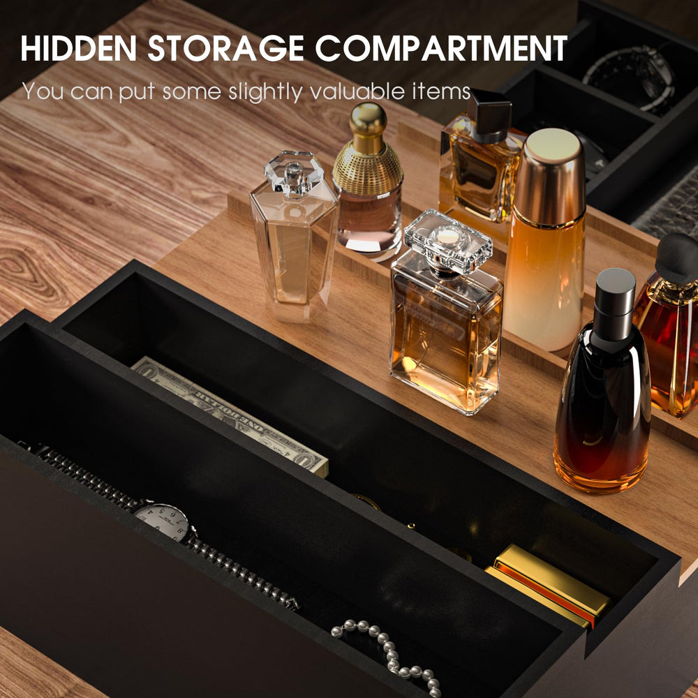 Sephyroth Bamboo Cologne Drawer with dividers keeps small accessories organized.