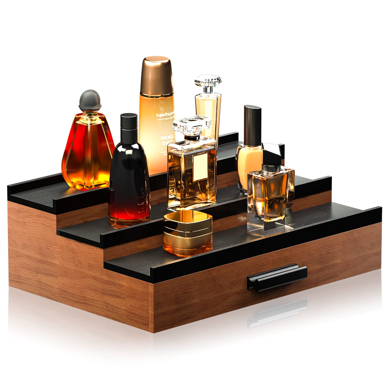 Sephyroth Cologne Organizer three-tier display shelf keeps bottles neatly organized.