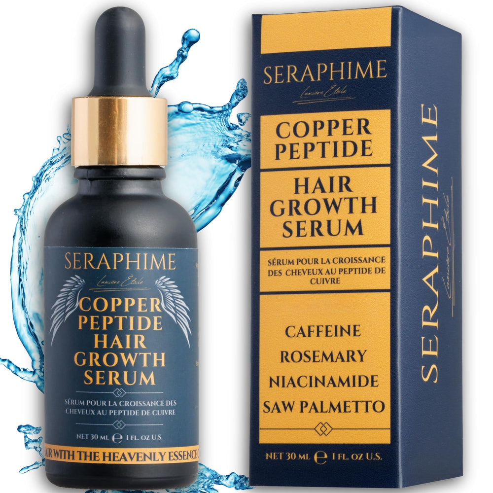 Seraphime copper peptide serum bottle for hair growth promotes fuller-looking hair