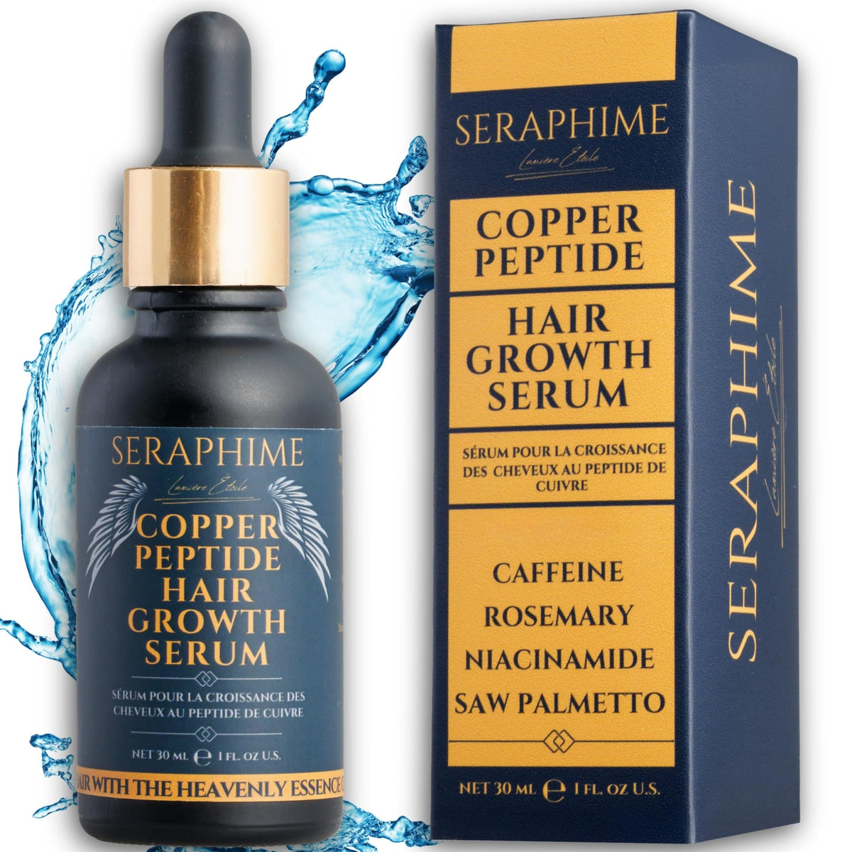 Seraphime copper peptide serum bottle for hair growth promotes fuller-looking hair