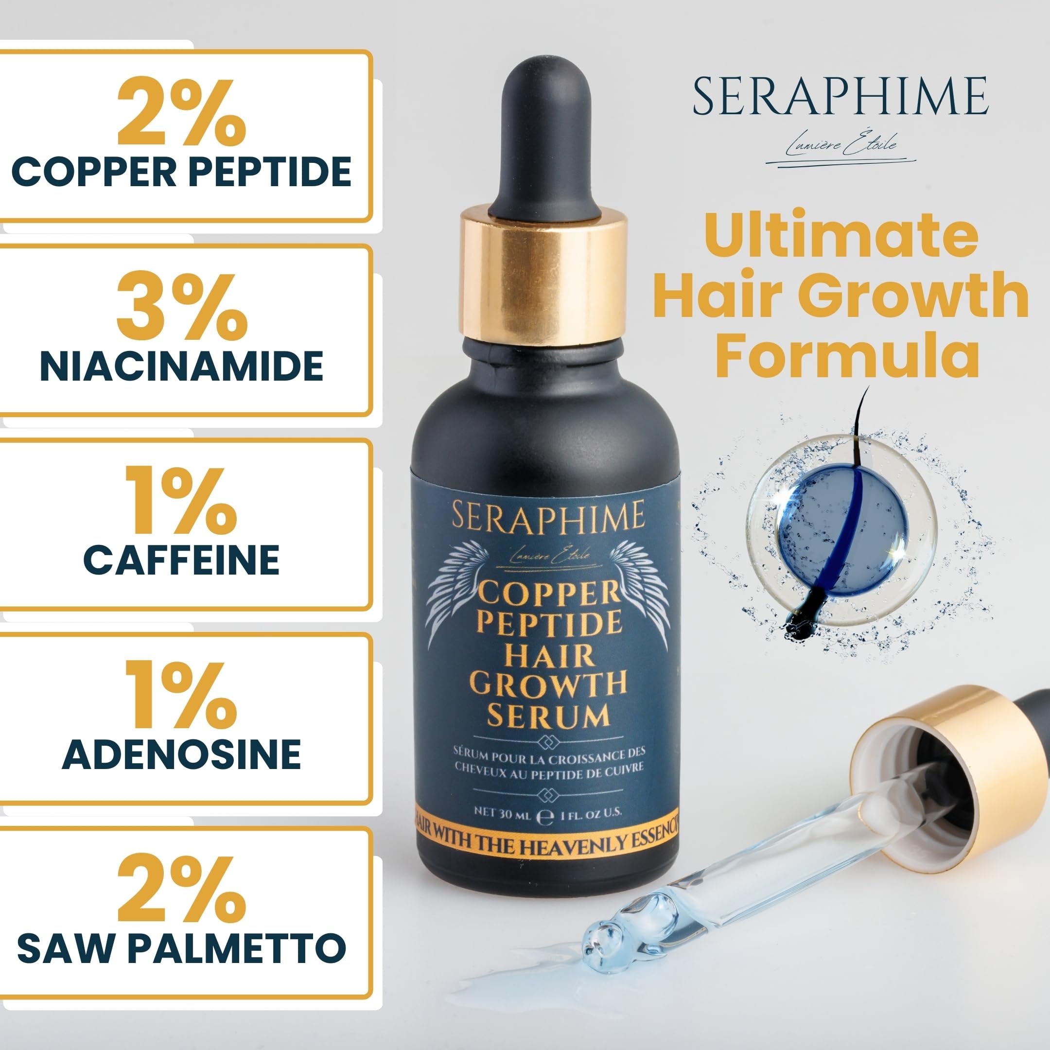 Seraphime copper peptide serum dispensing pump demonstrates easy application for scalp care