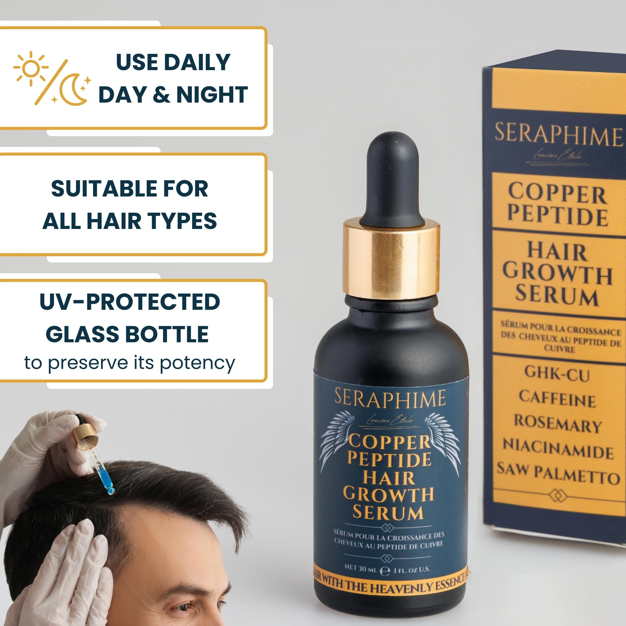 Seraphime copper peptide serum rosemary oil ingredient boosts herbal scent and scalp vitality