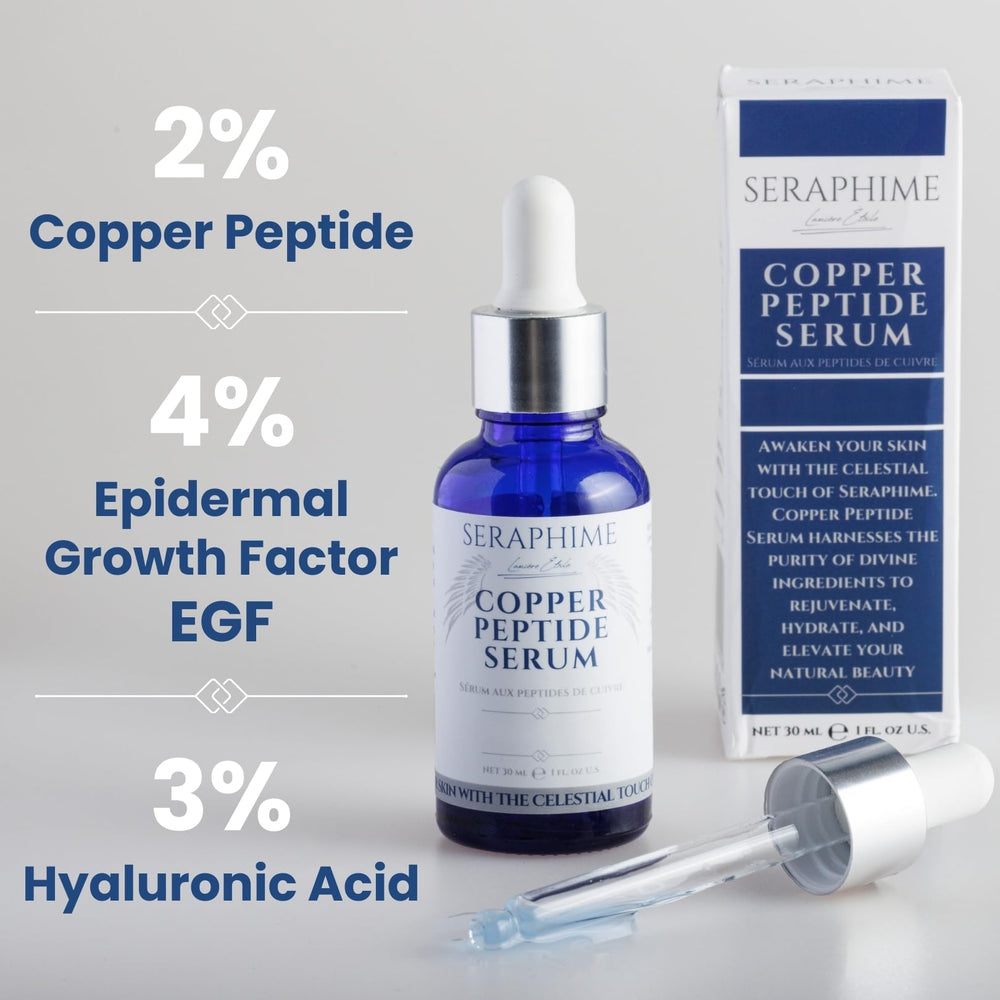 Seraphime Copper Peptides Serum dropper close-up shows precise application