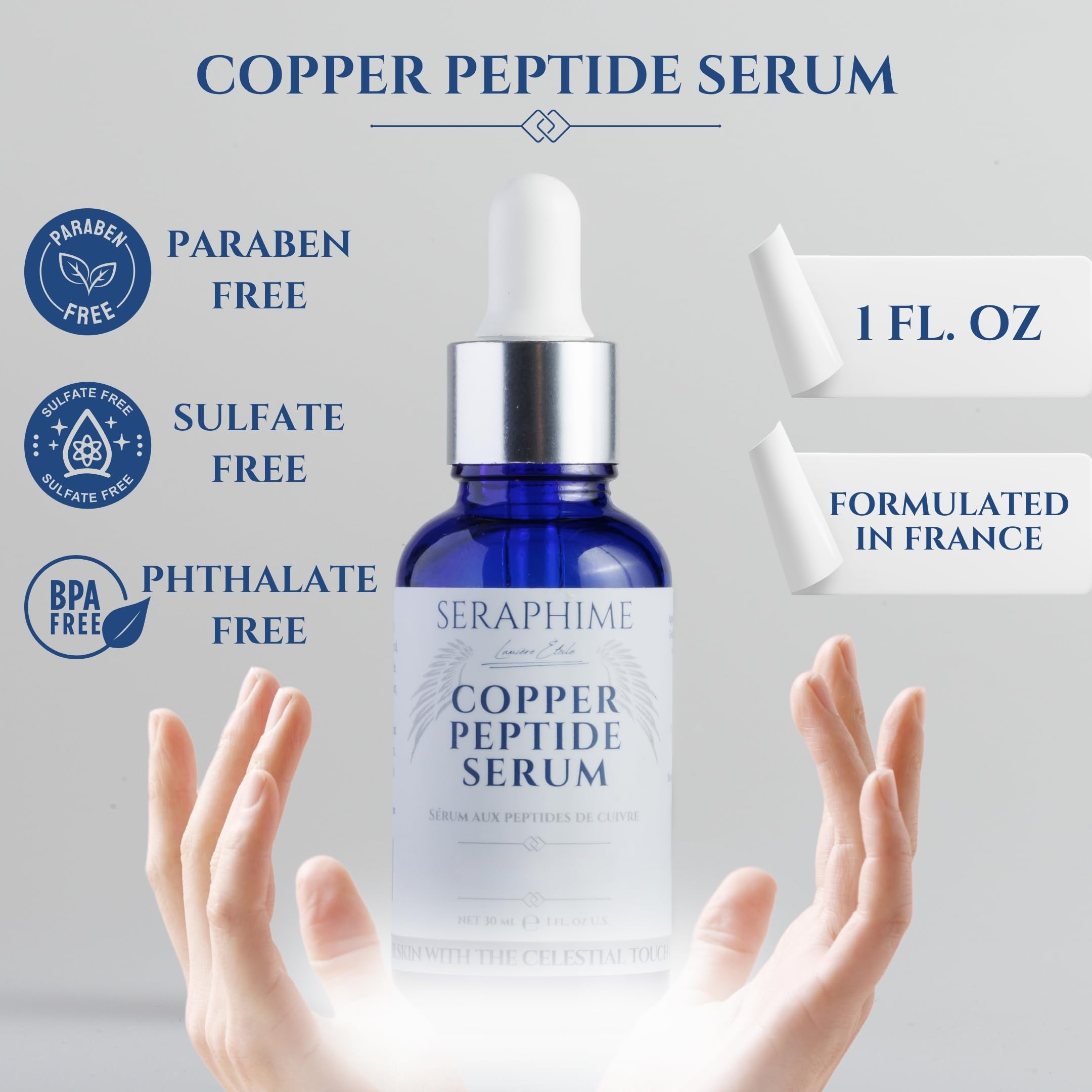 Seraphime Copper Peptides Serum on skin suggests smooth, refreshed look