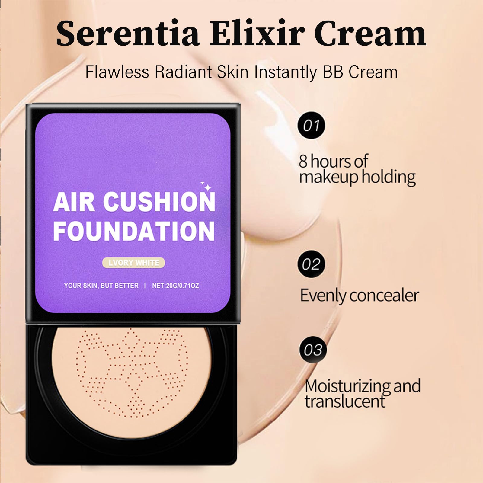 SerentiaElixir mushroom puff application demonstrates precise blending around nose and eyes