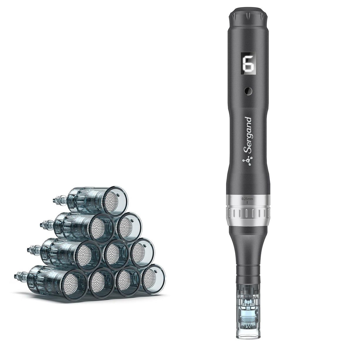 Sergand microneedle derma roller pen for home use, compact and ready for skincare routines.
