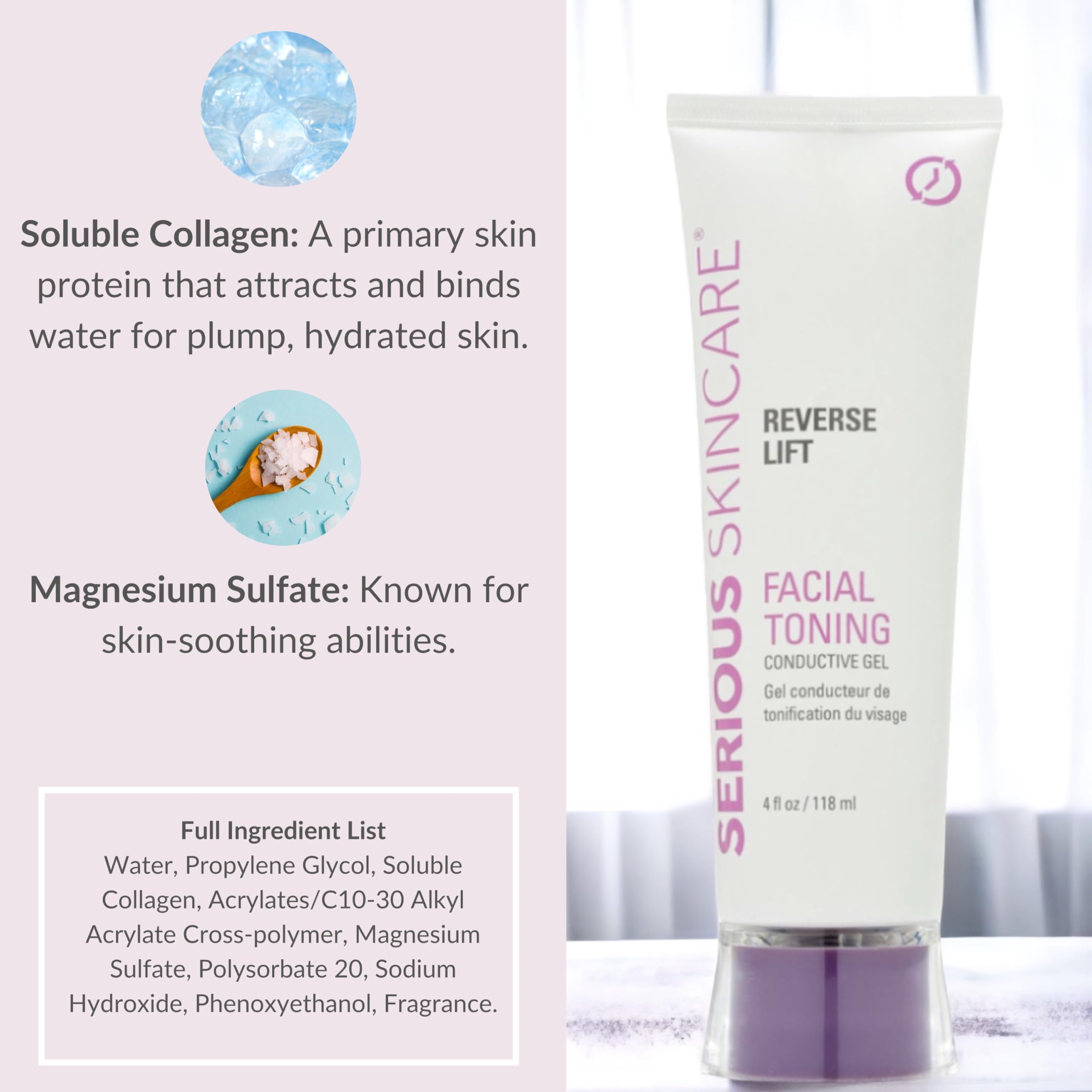 Serious Skincare collagen conductive gel offers easy cleanup with a non-staining formula.