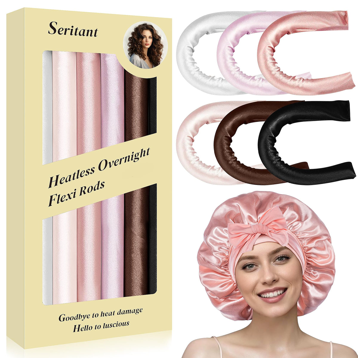 Seritant heatless curls overnight rods set ready to create long-lasting curls without heat