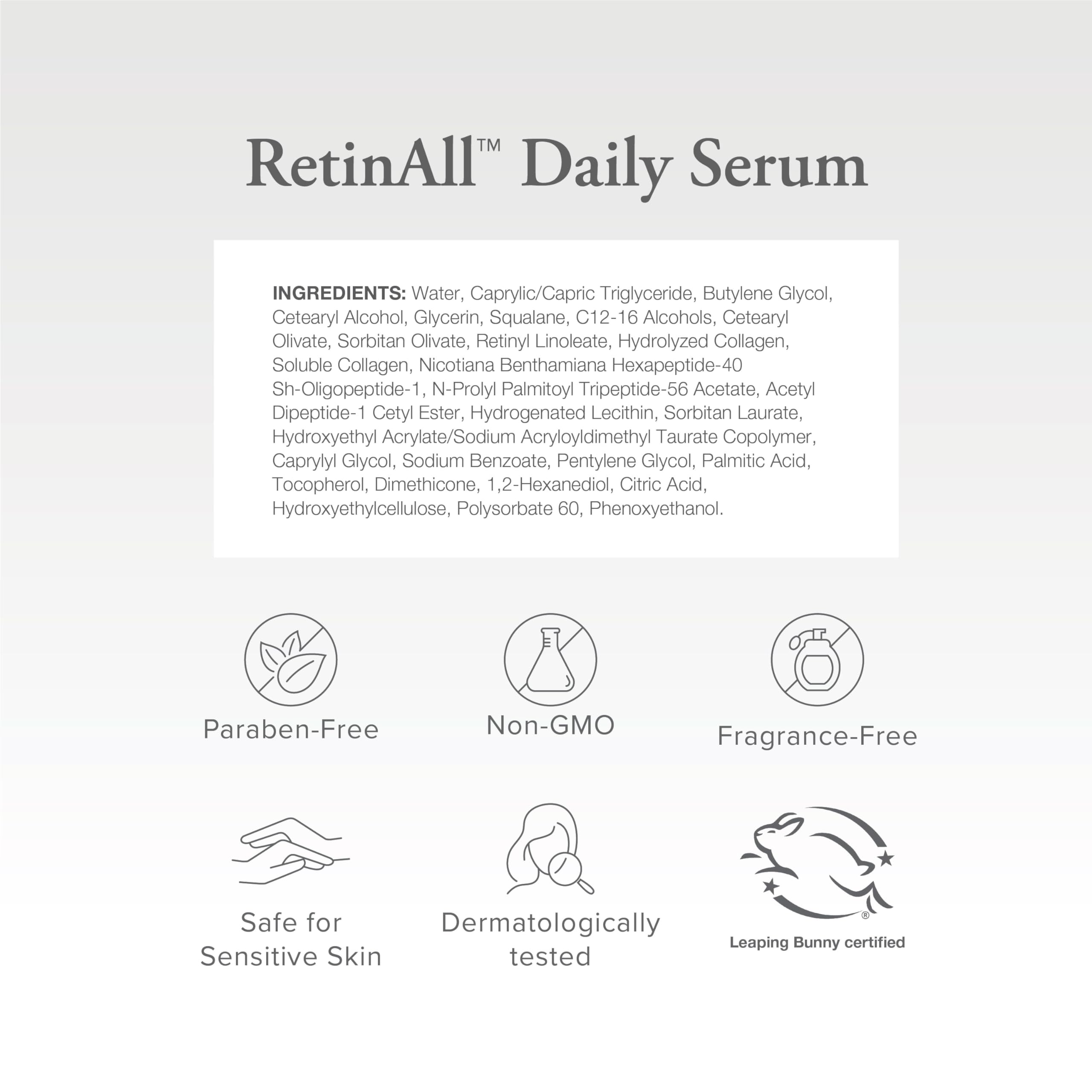 Serovital RetinAll daily serum peptides highlight lifting support for firmer-looking skin.