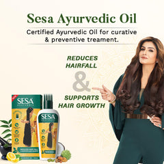 sesa Ayurvedic Hair Oil applicator demonstrates easy application for targeted scalp care