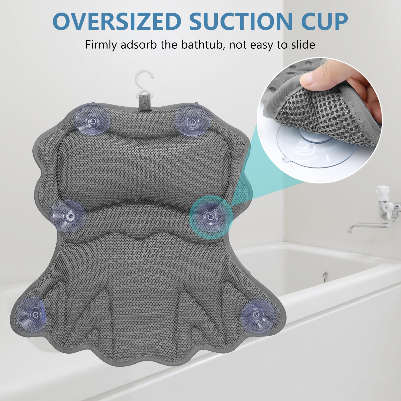 SetSail Bath Pillow foldable design easy to store and machine washable.