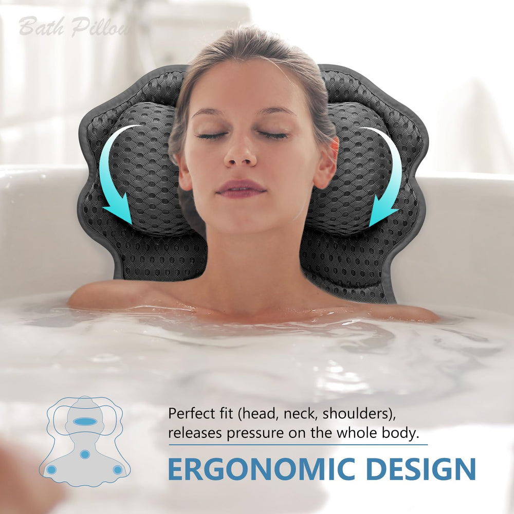 Setsail bath pillow six suction cups secure firmly for steady use.