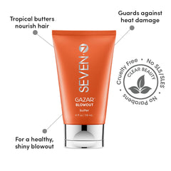 SEVEN Gazar Blowout Butter hands applying the cream for smooth heat-protected styling.