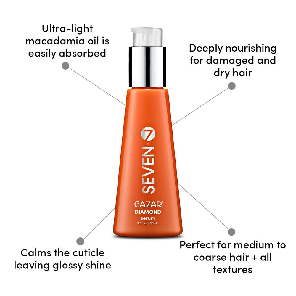 SEVEN Gazar Diamond Serum oil essence dropper emphasizes nourishing coconut and macadamia oils.