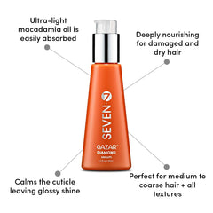 SEVEN Gazar Diamond Serum oil essence dropper emphasizes nourishing coconut and macadamia oils.