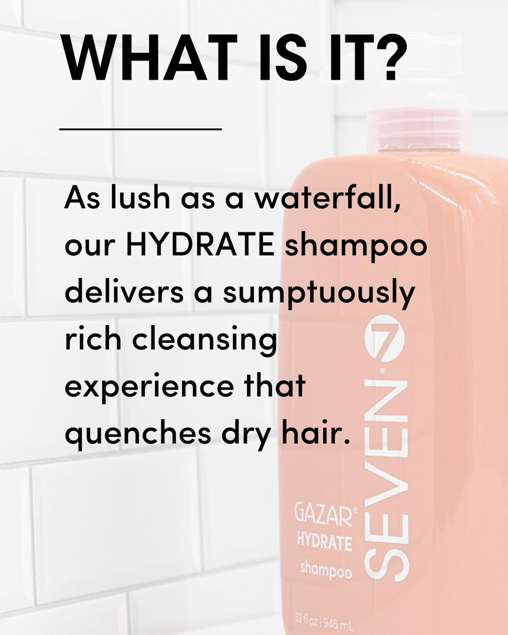 SEVEN Gazar Hydrate shampoo pour image demonstrates easy application