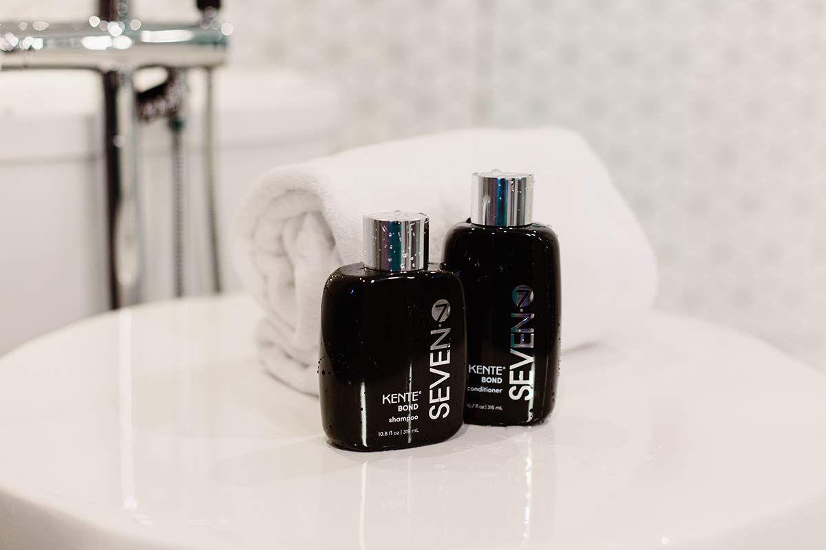 SEVEN Kente Bond Shampoo Made in USA badge communicates trusted craftsmanship