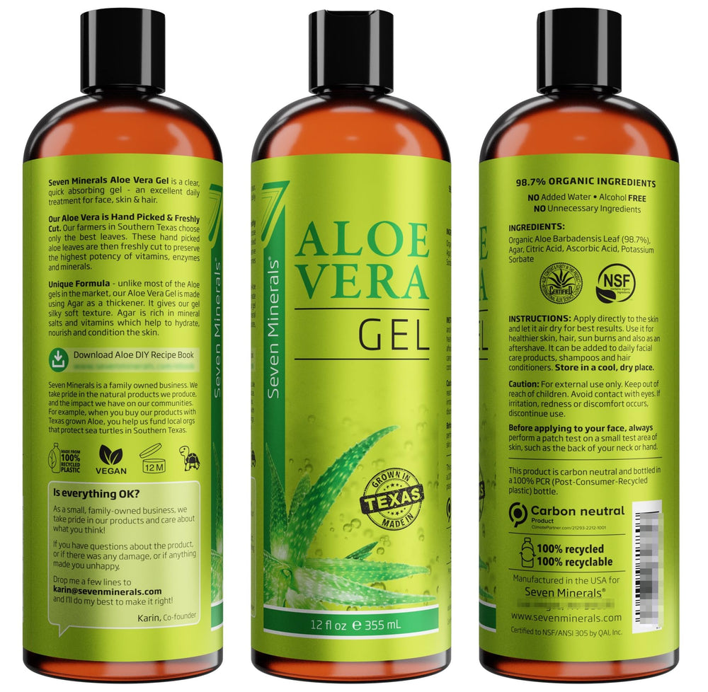 Seven Minerals Aloe Gel in sun care routine after outdoor activities.