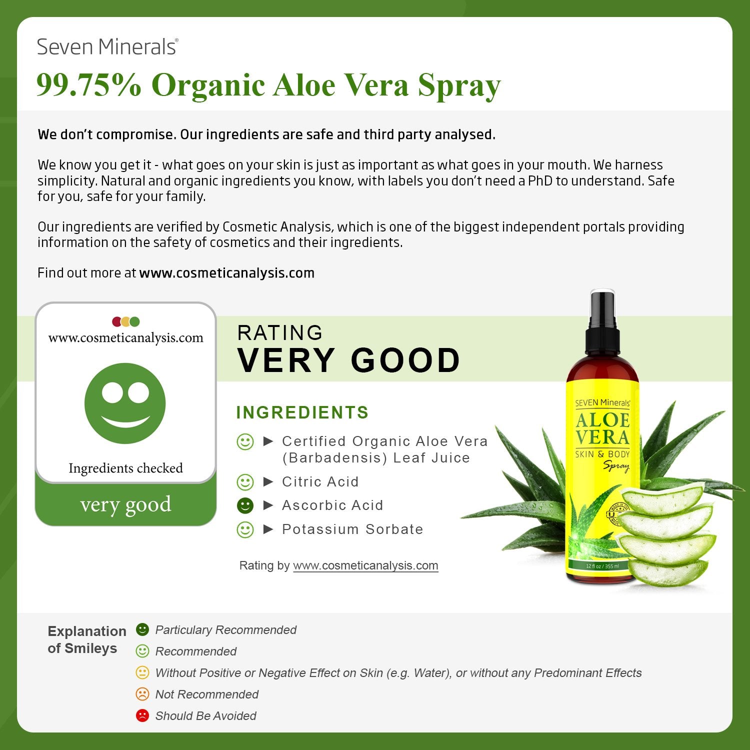 Seven Minerals aloe spray mist-dispense demonstrates fast, even coverage for easy refreshment.
