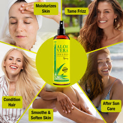 Seven Minerals Aloe Vera Spray used on hair to smooth and refresh