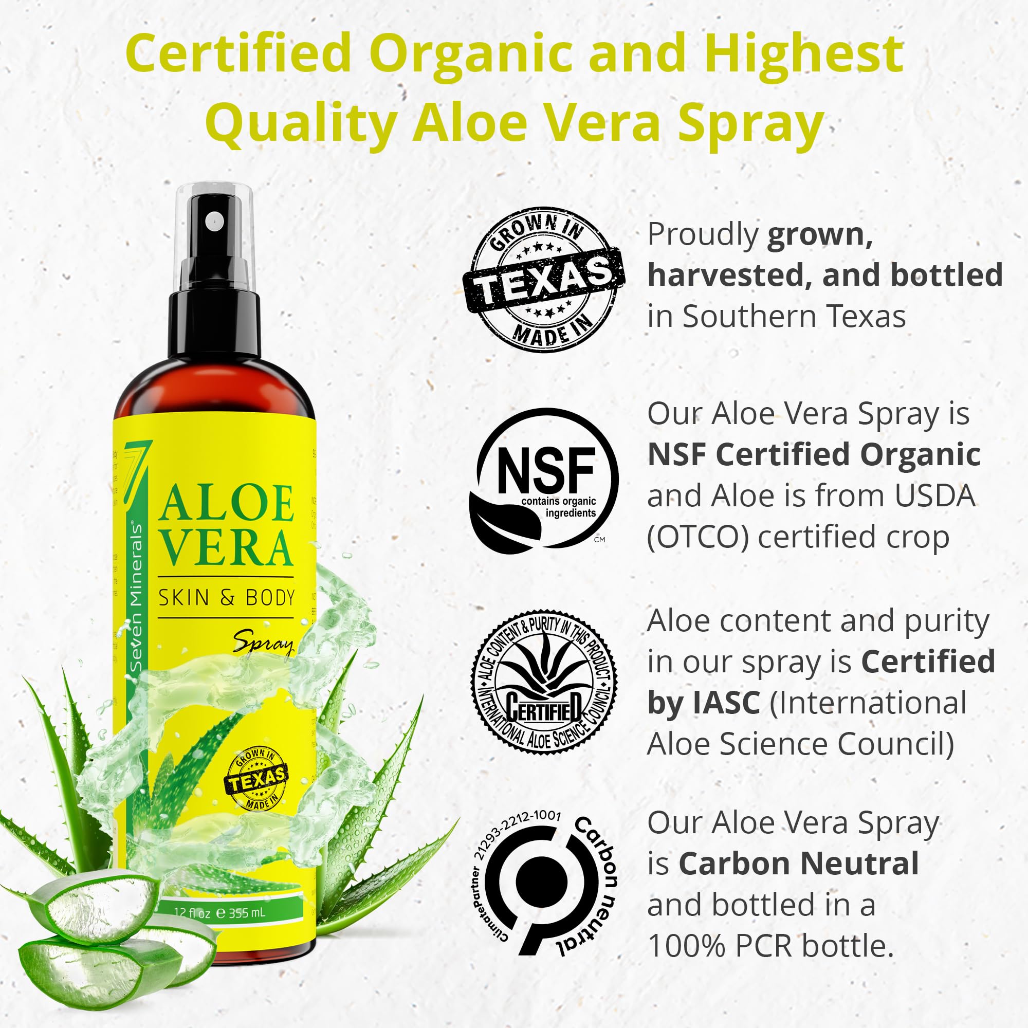 Seven Minerals Aloe Vera Spray misting onto skin for fast-absorbing hydration