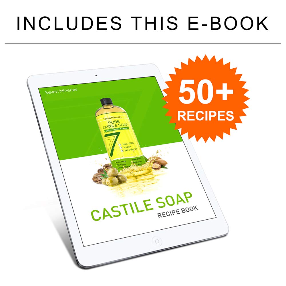 Seven Minerals Castile Soap use-cases image shows dish and body washing versatility