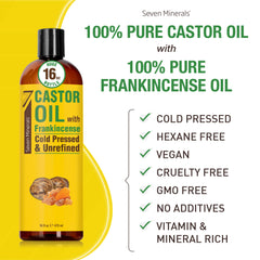 Seven Minerals castor oil frankincense label showing two-ingredient purity.