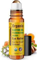 Seven Minerals Castor Oil Roll On Eye Roller bottle with soothing, portable design for on-the-go care.