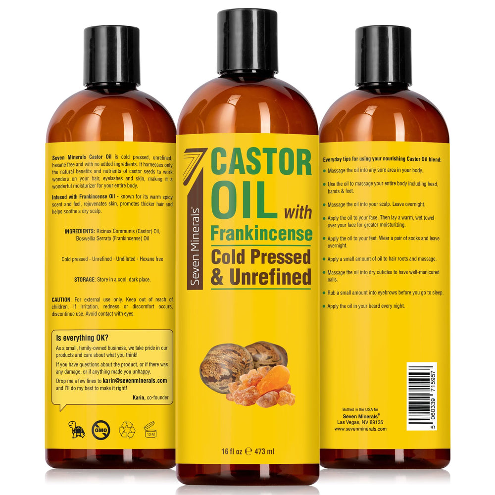 Seven Minerals castor oil skin care application image for dry skin.