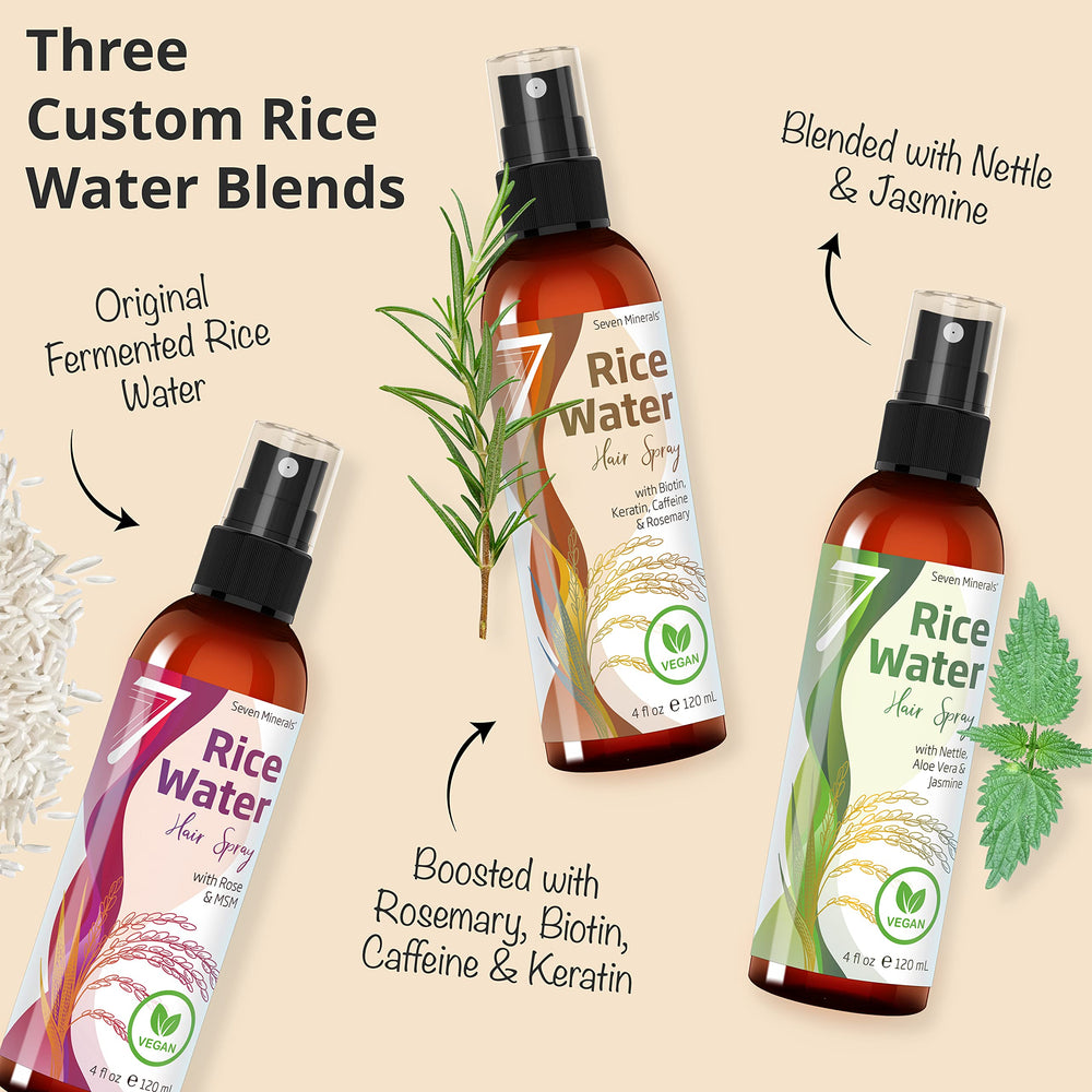 Seven Minerals fermented rice water hair strands after use shot demonstrates lighter non-greasy finish.