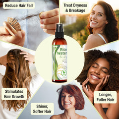 Seven Minerals rice water spray being applied to hair for nourishment