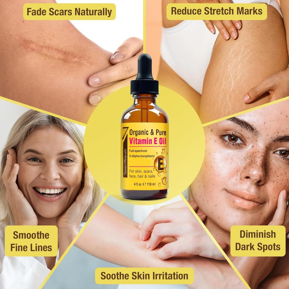Seven Minerals Vitamin E Oil on skin scar area showing smoothing effect
