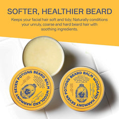 Seven Potions beard balm ingredients laid out highlighting natural oils