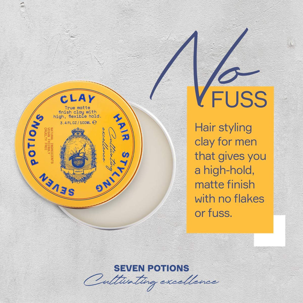 SEVEN POTIONS Hair Clay model styled with natural matte look