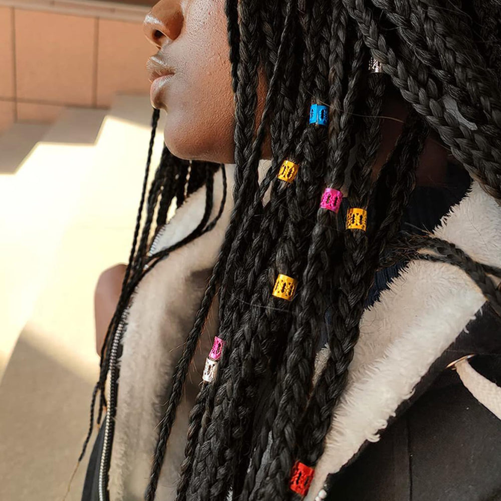 Sevenhead dreadlock beads black on braid style for decorative styling.
