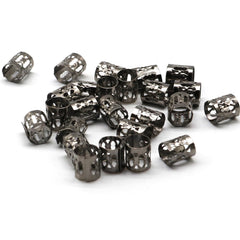 Sevenhead dreadlock beads black pack closeup showcases versatile braids with metal rings.