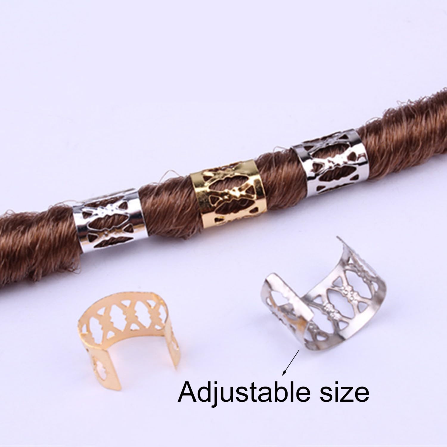 Sevenhead metal hair cuffs highlight texture and shine on braids or extensions.