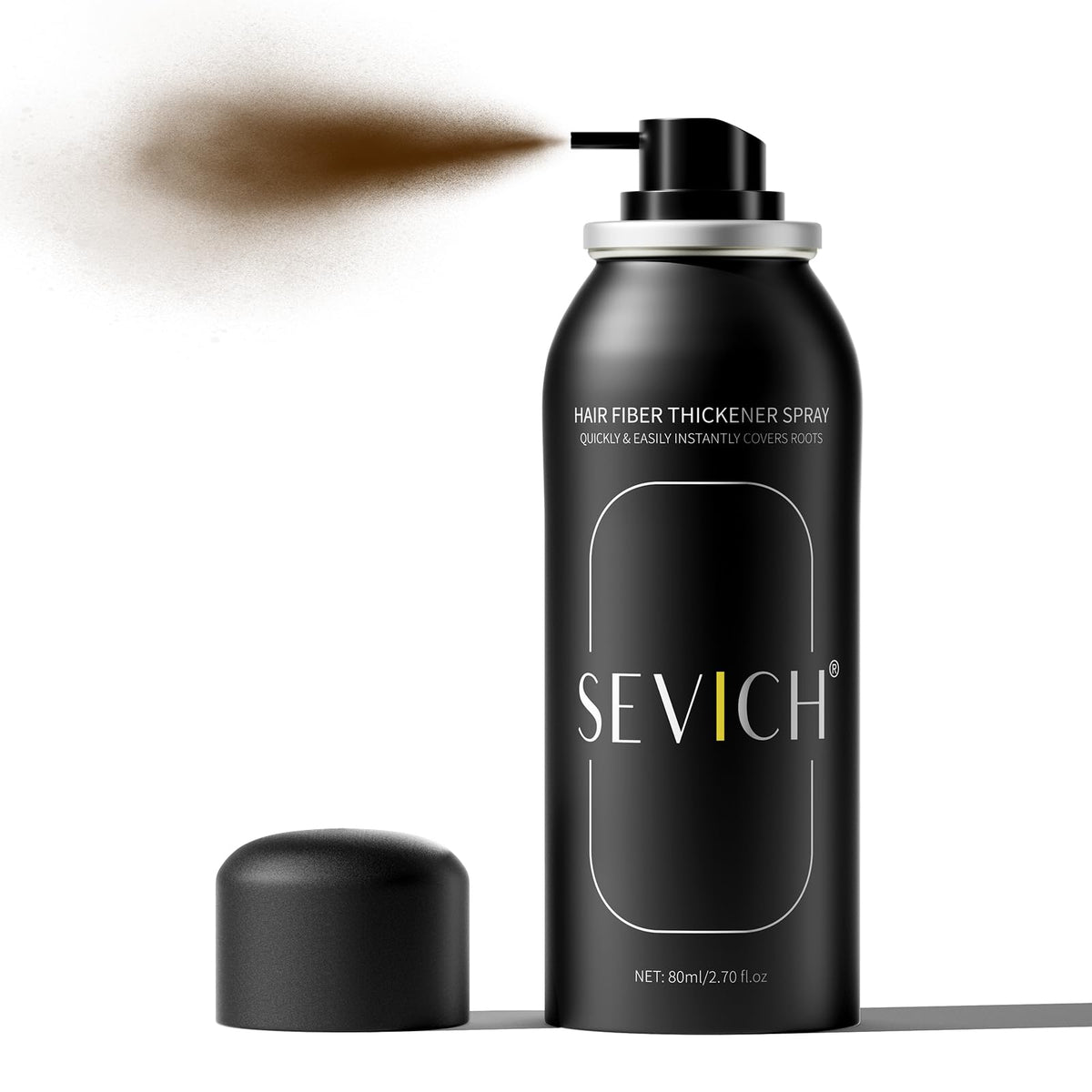 Sevich Hair Fiber Spray bottle close-up demonstrates natural-looking thickening.