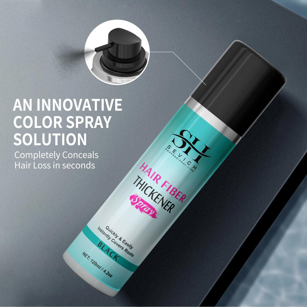 Sevich Hair Fiber Thickener root touch-up action demonstrates instant thinning-area coverage.