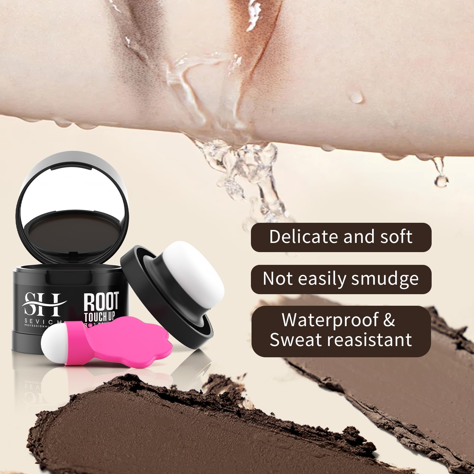 SEVICH hairline powder application on the hairline for quick confidence boost