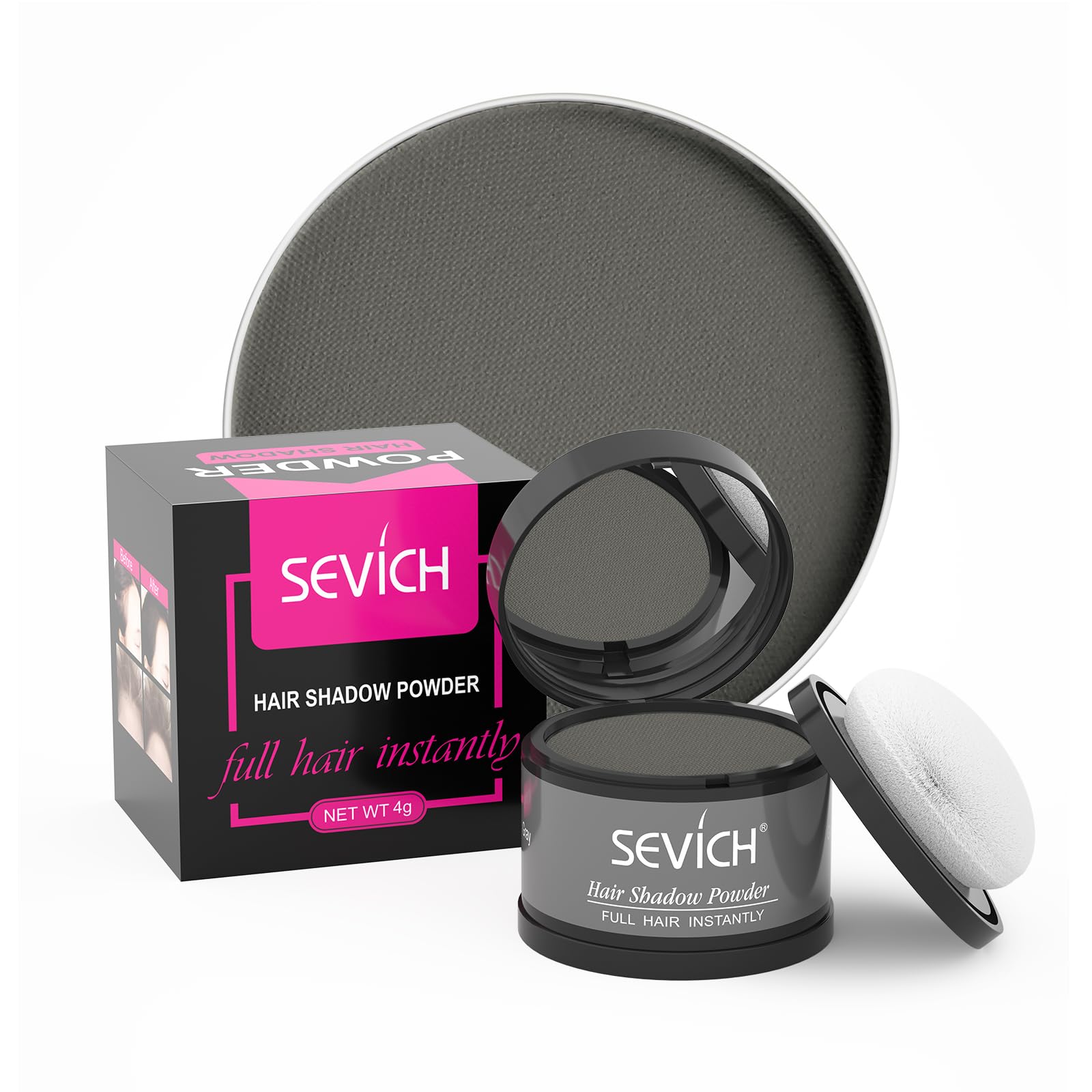 SEVICH Hairline Powder compact demonstrates quick root touch-up with natural blend