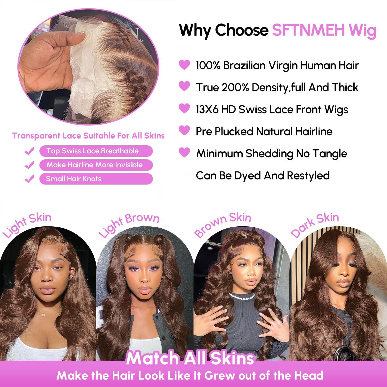 SFTNMEH 13x6 lace front with simulated scalp supports versatile parting.