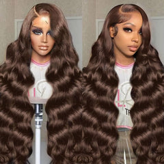 SFTNMEH 30-inch chocolate brown lace-front wig with natural hairline for everyday realism.