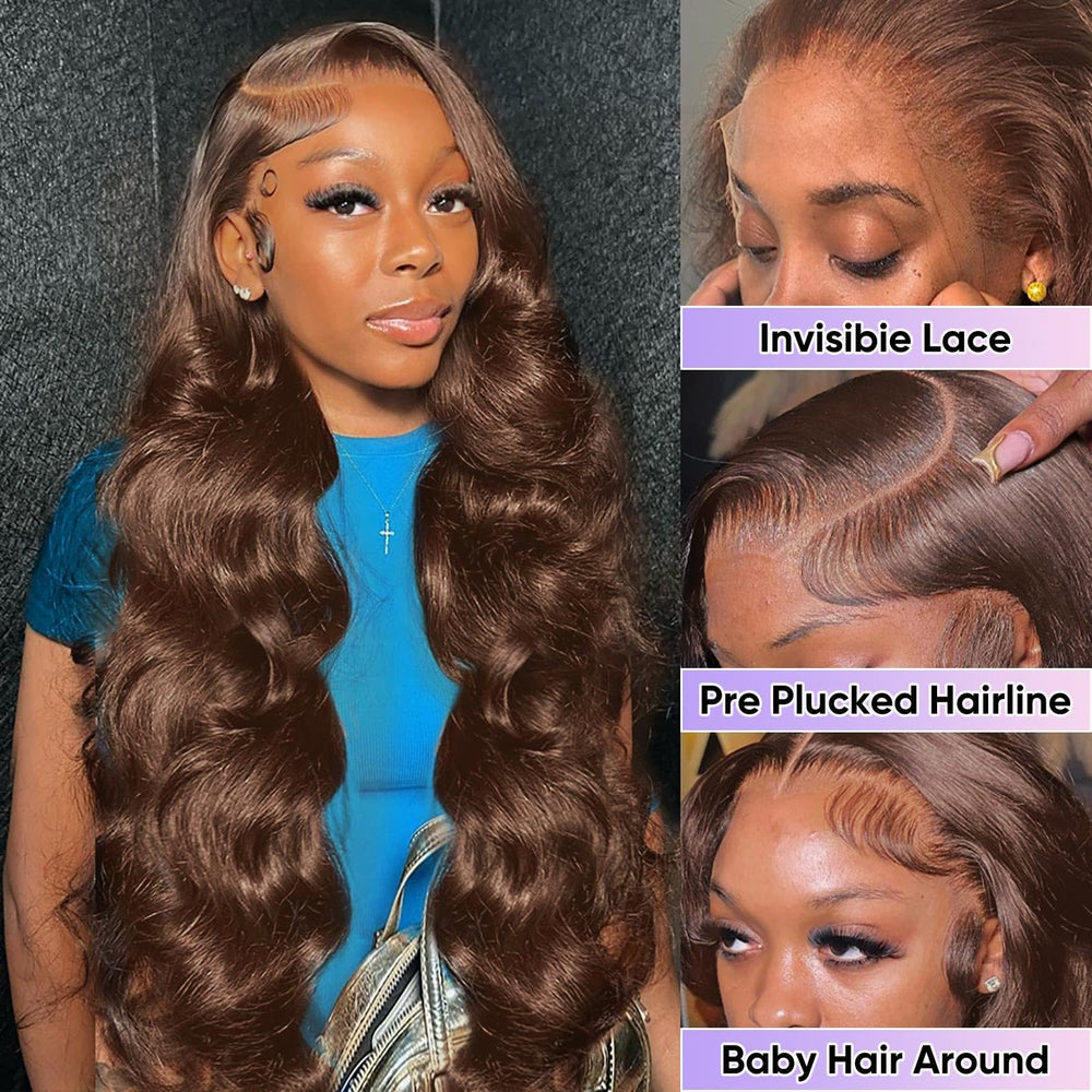 SFTNMEH chocolate brown wig shows baby hair detail for seamless parting.