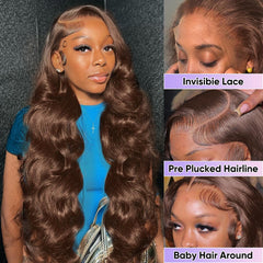 SFTNMEH chocolate brown wig shows baby hair detail for seamless parting.