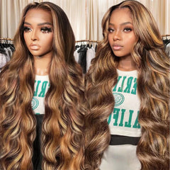 SFTNMEH honey blonde ombre 13x6 wig front view offers natural part and volume.